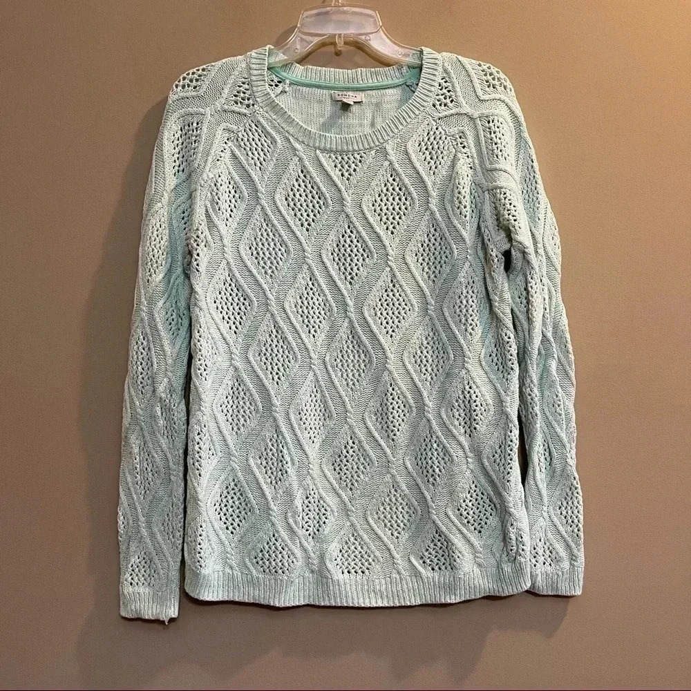 Sonoma Mint Green Chunky Cable Knit Pullover Sweater Women’s Size Large L
